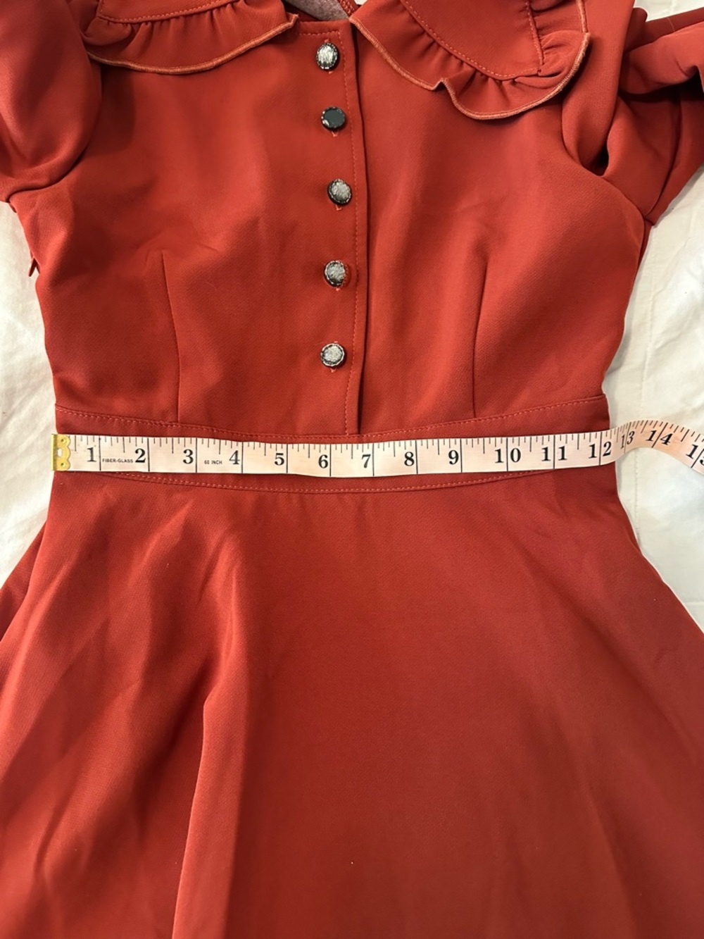 VTG 50s Burgundy Doll Collar Button Fit And Flare Pin Up Midi Dress S/M Retro - Picture 7 of 11